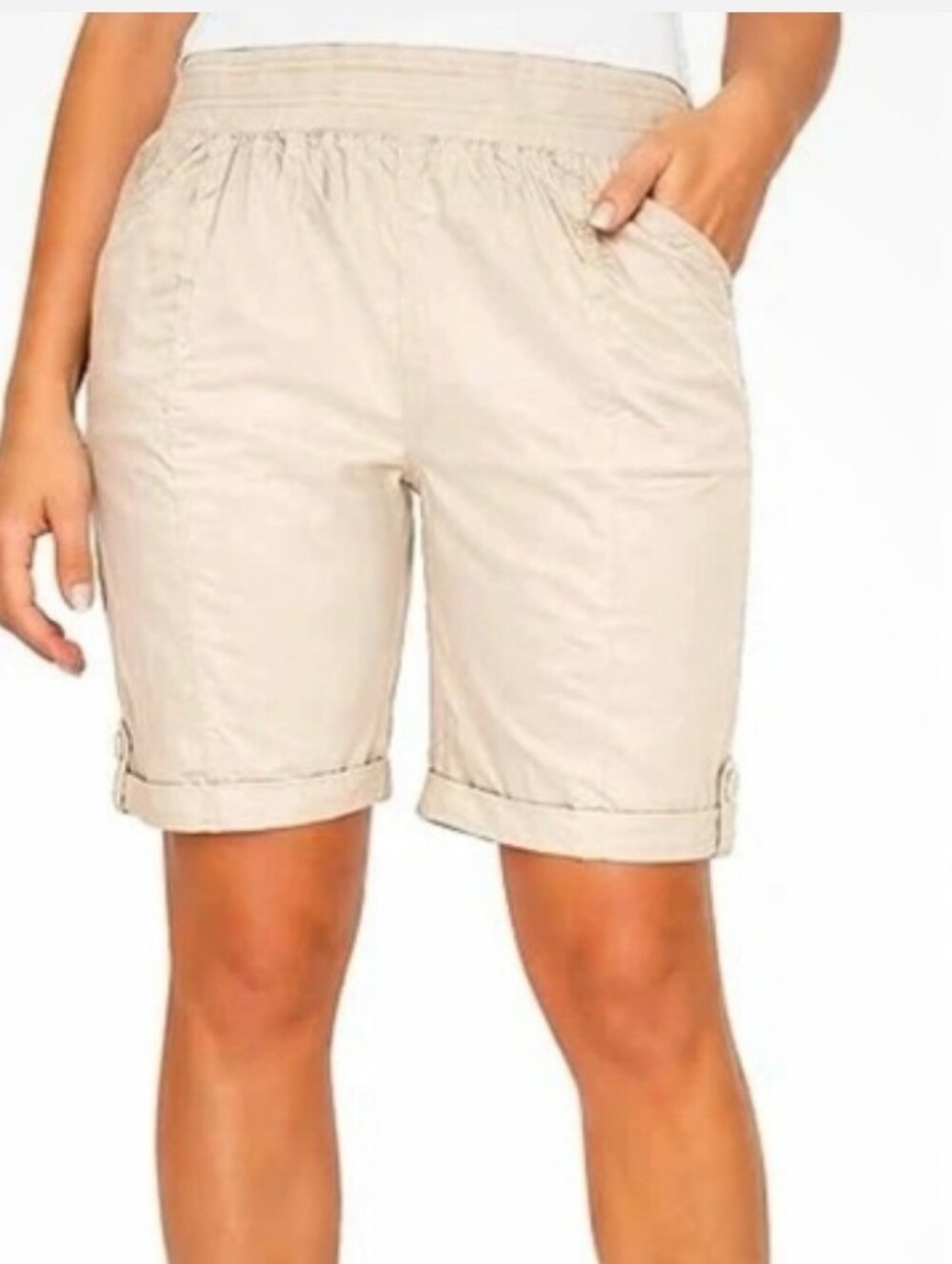 Briggs New York Women's Tan/Beige Roll-Cuff Elastic Waist Shorts - XXL